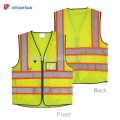 Top 100% Polyester High Visibility Construction Safety Vest with Pockets and Zipper Double Horizontal Reflective Strips Yellow